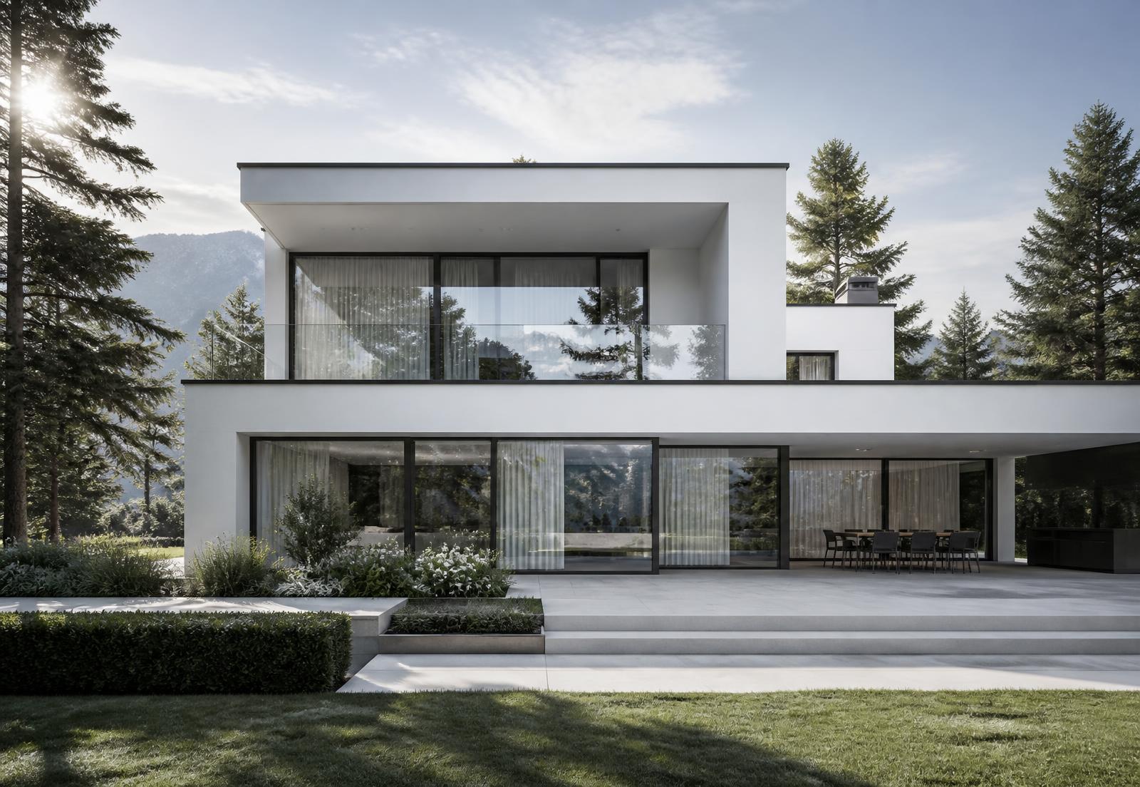 Moderne Villa mit großzügigen Glasflächen im Grünen